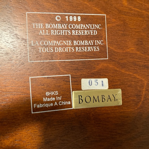 Vintage Bombay Co solid wood velvet lined jewelry box,removable tray,plays music - Picture 5 of 13